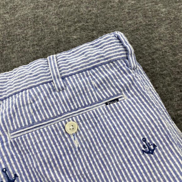 Polo Ralph Lauren Blue Striped Seersucker Anchor Shorts 30 EUC Golf Embroidered - Picture 8 of 12